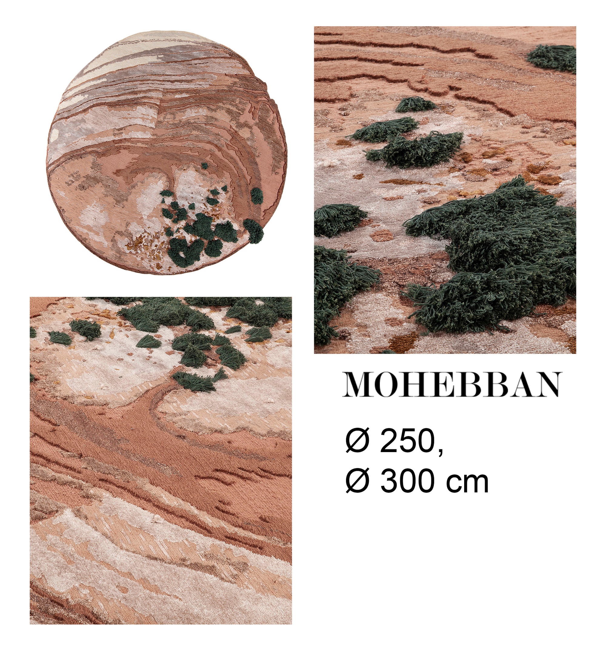 Круглый ковер Mohebban Terracotta Earth в терракотовых и зеленых тонах с имитацией почвы и растительности